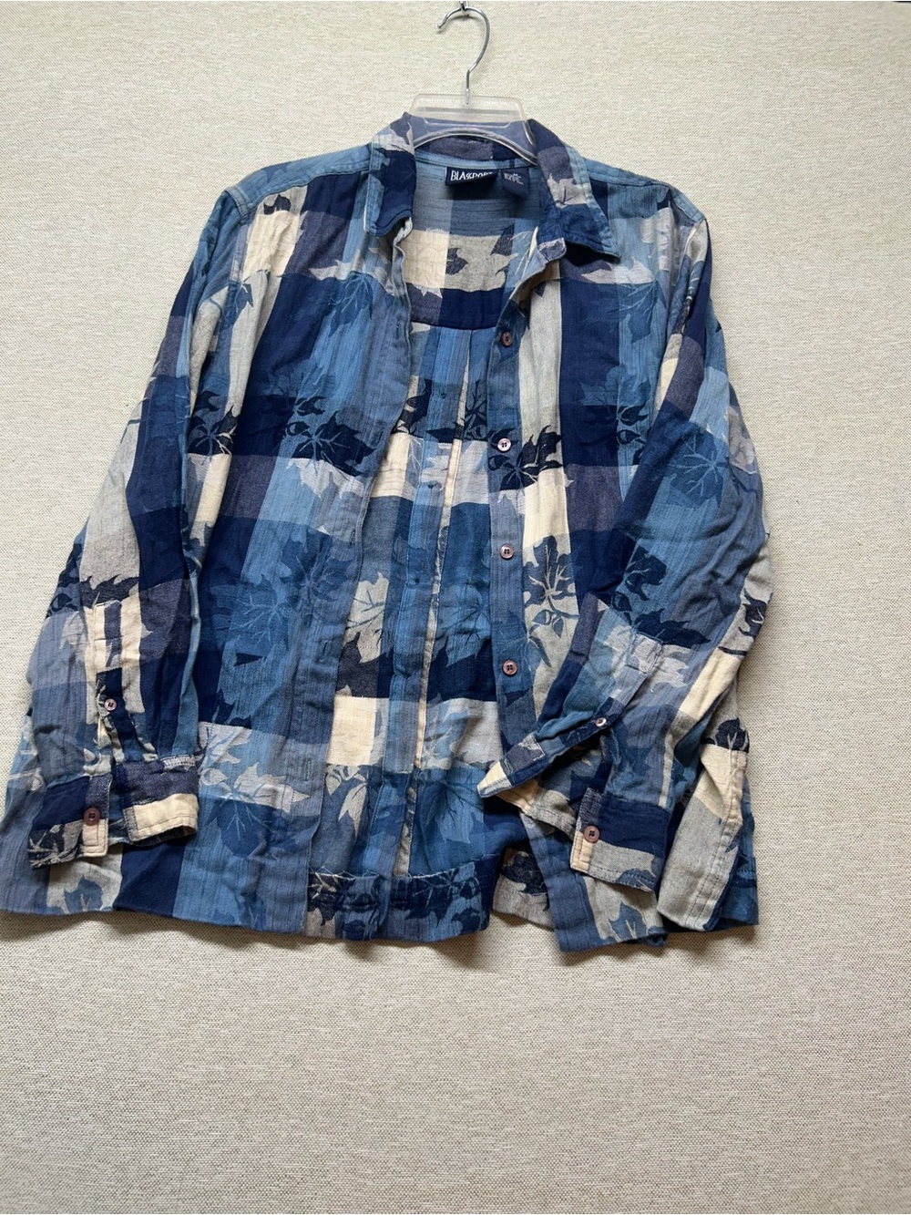 Blauport Women's Blue Plaid Button-Down Shirt - Picture 2 of 7